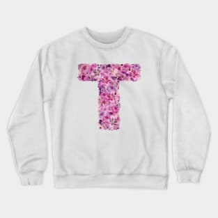 Pink Floral Letter T Crewneck Sweatshirt